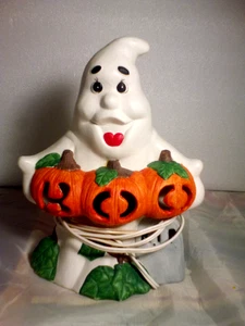Statuina zucca Ghost Boo vintage illuminata Halloween ceramica artmark decorazione anni 90 - Foto 1 di 3