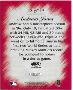 Andruw Jones 1997 DONRUSS STUDIO MLB MASTER STROKES 8X10 JUMBO CARD 9of24 Braves - Picture 1 of 2