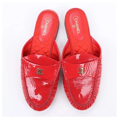 Chanel Coco Mark couro envernizado x cetim mula 37C feminino vermelho G33471 Matelasse - Imagem 1 de 4