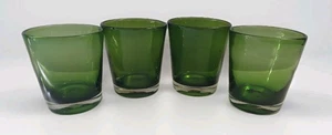Lote De 4 Gafas Highball Vintage Sopladas A Mano Verde Esmeralda Oscuro Rocas 4" MCM - Imagen 1 de 9