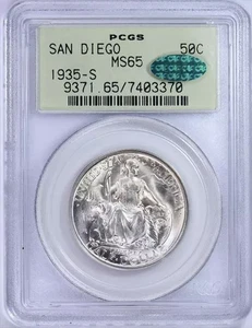 1935 S San Diego Silver Half Dollar PCGS GREEN HOLDER OGH / CAC MS65  STUNNING! - Picture 1 of 3