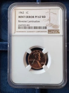 1962 Proof Lincoln Cent Error Coin Lamination Defect on Reverse NGC PF 67 RD - Picture 1 of 10