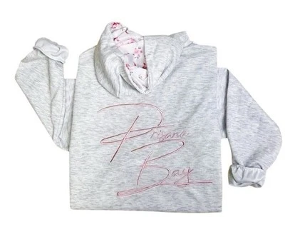 Prisana Bay Gray Hoodie Sweatshirt Small NWT Pink Bow Embroidery Floral Lined - Image 1 of 2