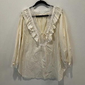 Vintage Christian Dior Sleep Shirt Large Cream Lace Ribbon Rose Bow Lingerie - Picture 1 of 9