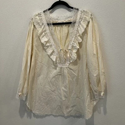 Camisa para dormir vintage Christian Dior grande crema encaje cinta rosa lazo lencería Foto 1 de 4