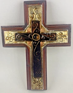Vintage Veronica sandoval SIGNIERT Metall Volkskunst Holz Kreuz Wand 5,75”x4” - Bild 1 von 8