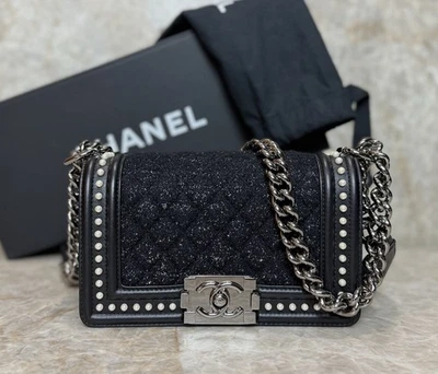Chanel Boy Small flap Bag Tweed With Pearl Calfskin - Image 1 of 4