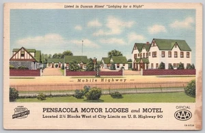 Pensacola Motor Lodges Motel Florida Linen Postcard - Bild 1 von 2