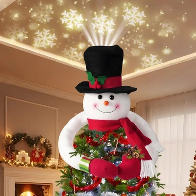 Iluminado Árbol de Navidad Topper Navidad Muñeco de Nieve Árbol Topper Proyector 3D LED... Foto 1 de 4