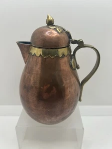 Antique Vintage Tea Pot Blue Enamel Inside Chinese Solid Copper w/Brass Handle - Picture 1 of 12