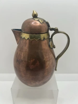 Antique Vintage Tea Pot Blue Enamel Inside Chinese Solid Copper w/Brass Handle - Image 1 of 4