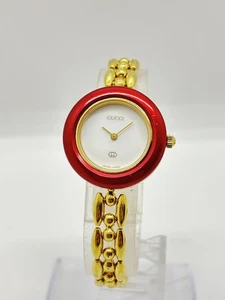 [Exc+5] Gucci Change Bezel 11/12 Watch Brown Colors Gold Used Working Japan - Picture 1 of 12