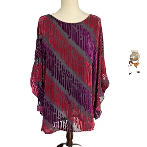 NWT BOB MACKIE WEARABLE ART PLUS IX BATWING KIMONO BLOUSE BURNEOUT VELOUR' - Picture 1 of 7