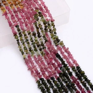 Natural Multi Tourmaline Gemstone Nuggets Uncut Chips 3-5mm Smooth Beads 34" - Picture 1 of 7