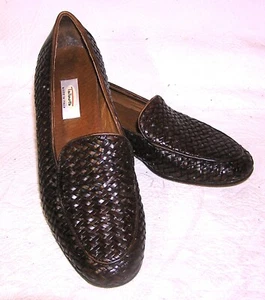 Talbots Brown Woven Leather Slip On Flats Shoes Made in Italy Womens 8.5 Narrow - Picture 1 of 9