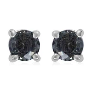 1.10ctw Green Sapphire Stud Earrings Platinum Plated Sterling Silver - Picture 1 of 4