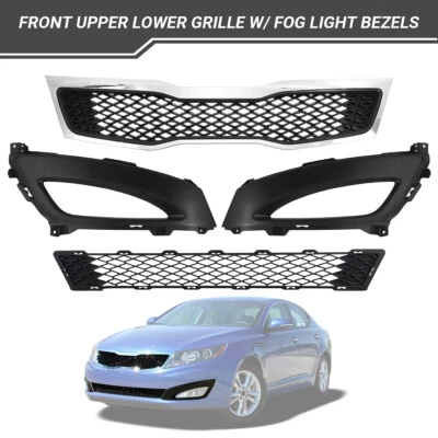 For Kia Optima LX EX 2011 - 2013 Front Upper Lower Grille w/ Fog Light Bezels US Foto 1 de 4