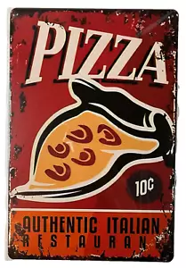 Authentic Italian Pizza Metal Sign 12”x8” Red Rustic c/w 4 Hanging Holes - Bild 1 von 2