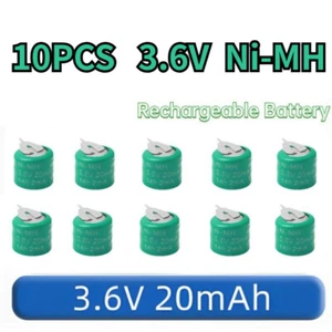 10PCS 20mAH Ni-MH Rechargeable 3.6V Battery With 2 Pins/Tabs For Meter Alarm New - Picture 1 of 3