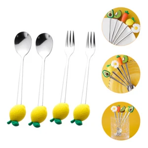 2 Pcs Fruit Fork Spoon Dessert Spoons Stainless Steel Toddler Child - Picture 1 of 12