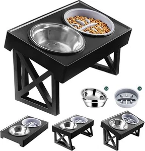 Elevated Dog Bowls, 3 Adjustable Heights Raised Pet Bowl Stand Feeder with Slow - Picture 1 of 7