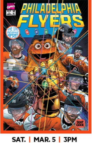 2022 PHILADELPHIA FLYERS GRITTY MARVEL MINI POSTER  3/5/22 SGA Cover