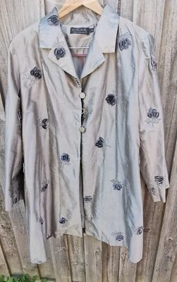 NICOLA WAITE Sz 6 Or XL Silk Opera Jacket Light Beige Floral Embroidered Motifs  - image 1 of 4