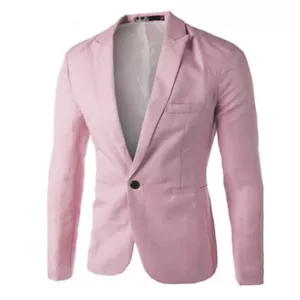 Business Coat Formal Coat Suit Jacket Men Blazer Tops Slim Fit Casual One Button - Picture 1 of 30
