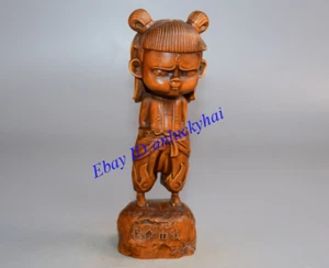 Alte chinesische Buchsbaum Holz Handschnitzerei Nezha Statue Figuren Sammlung - Bild 1 von 9