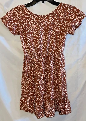 GIRLS ROXY SUNDRESS BROWN FLORAL-LIKE PATTERN CAP-SLEEVE SIZE MEDIUM US 10 - Image 1 of 4