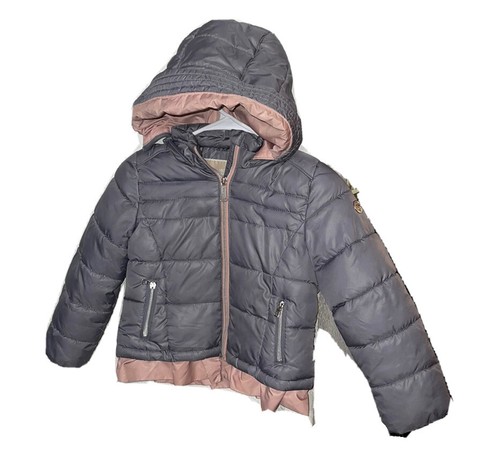 Cappotto imbottito con cappuccio Michael Michael Kors bambina taglia small grigio rosa volant DIFETTO