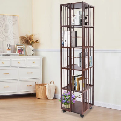 Estantería giratoria de 6 niveles estantería de almacenamiento de libros estantería giratoria de pie Foto 1 de 4