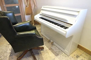Small WHITE GLOSS Compact Upright Piano British Made Fully Restored - Picture 1 of 10