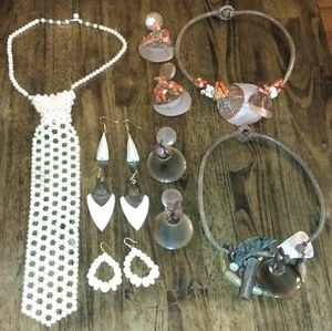 Necklace Shell Jewelry Island Boho Mosaic Arrowhead Pearl Tie Costume 8pc Lot - Picture 1 of 23