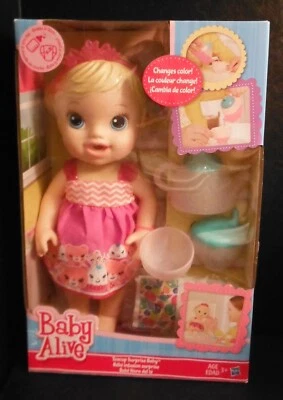 Baby Alive Teacup Surprise Baby blonde hair pink crown   drinks and wets MIB - Image 1 of 4