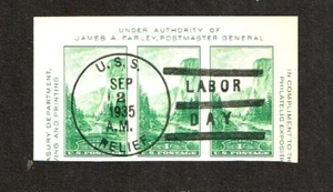 1934 U.S.National ParksS/S IMPERF STRIP OF 3 YOSEMITE Sc#751a GREAT SHIP CANCEL - Picture 1 of 1