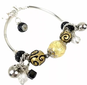 Art Glass Beaded Bracelet Gold Black Silver Quality - Picture 1 of 3