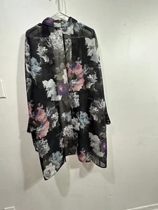 Cacique Women's Black Floral Sexy Sheer Kimono Robe Wide Lace Sleeves Size 18/20 - Picture 1 of 12