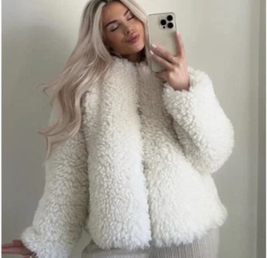 Zara Kunstfell Kapuzenmantel Jacke Neu XS - Bild 1 von 13