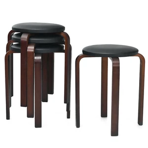 4 PCS Bentwood Round Stools Stackable Space-Saving Dining Chairs Black - Picture 1 of 6