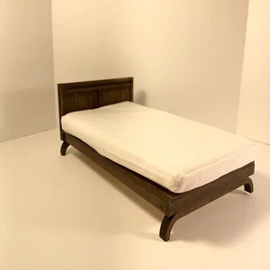 Mid Century Modern Twin Bed 1:12 Scale Doll House Miniatures Wood Walnut Finish - Picture 1 of 4