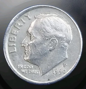 1990 Roosevelt Dime TILT ERROR Philadelphia Mint - Picture 1 of 5