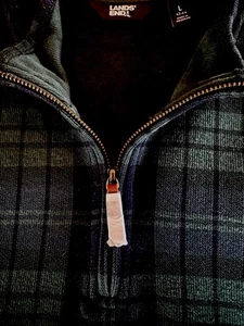 LANDS’ END Herren L42-44 Pullover/1/4Zip Pullover 100%Baumwolle Evergreen Tartan Neu ohne Etikett - Bild 1 von 9