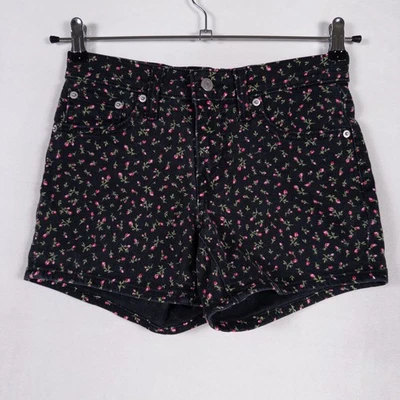 Pantalones Cortos Levi's Talla 25 Negro Rosa Floral Largo Medio Corto Elastizado Denim Festival Foto 1 de 4
