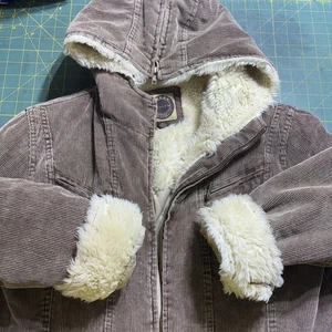 VTG Y2K Women Sherpa Corduroy Hooded Zip Coat XL Brown - Picture 1 of 12