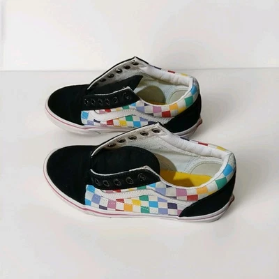 Vans Niñas Negro Punta Redonda Arco Iris Cuadros SIN CORDONES Tenis Zapatos Talla 3 Foto 1 de 4
