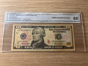 2006 $10 FRN CGA GRADE 66 Panama Find Gem Uncirculated Low Serial # - Picture 1 of 2