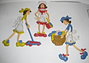 Set Of 3 Vintage Metal Sexton Wall Hangings Plaques Housework Chores 1971 (A3) - Picture 1 of 2