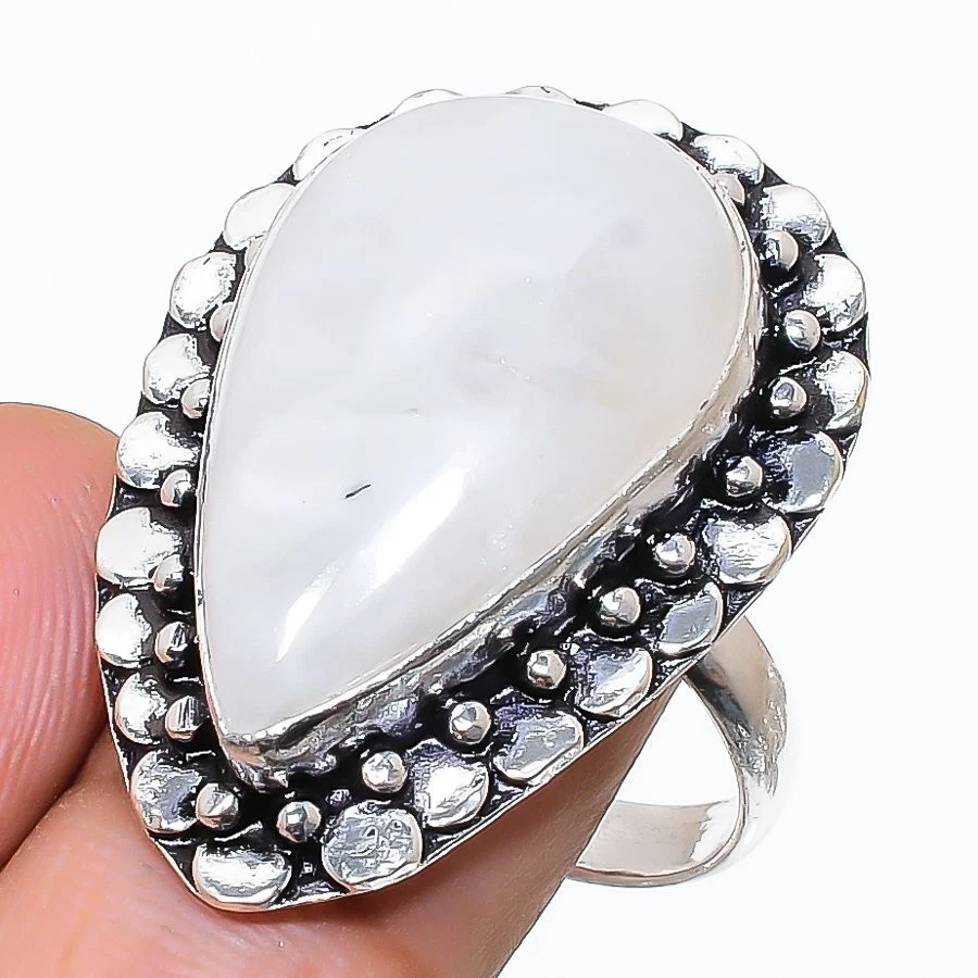 Anillo de joyería de plata de ley 925 con piedras preciosas de luna naturales talla 9 (EE. UU.) Foto 1 de 1