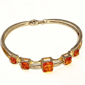 Bonito brazalete cuadrado de diseño de ámbar báltico miel plata esterlina 925 maciza 7 pulgadas - Imagen 1 de 3